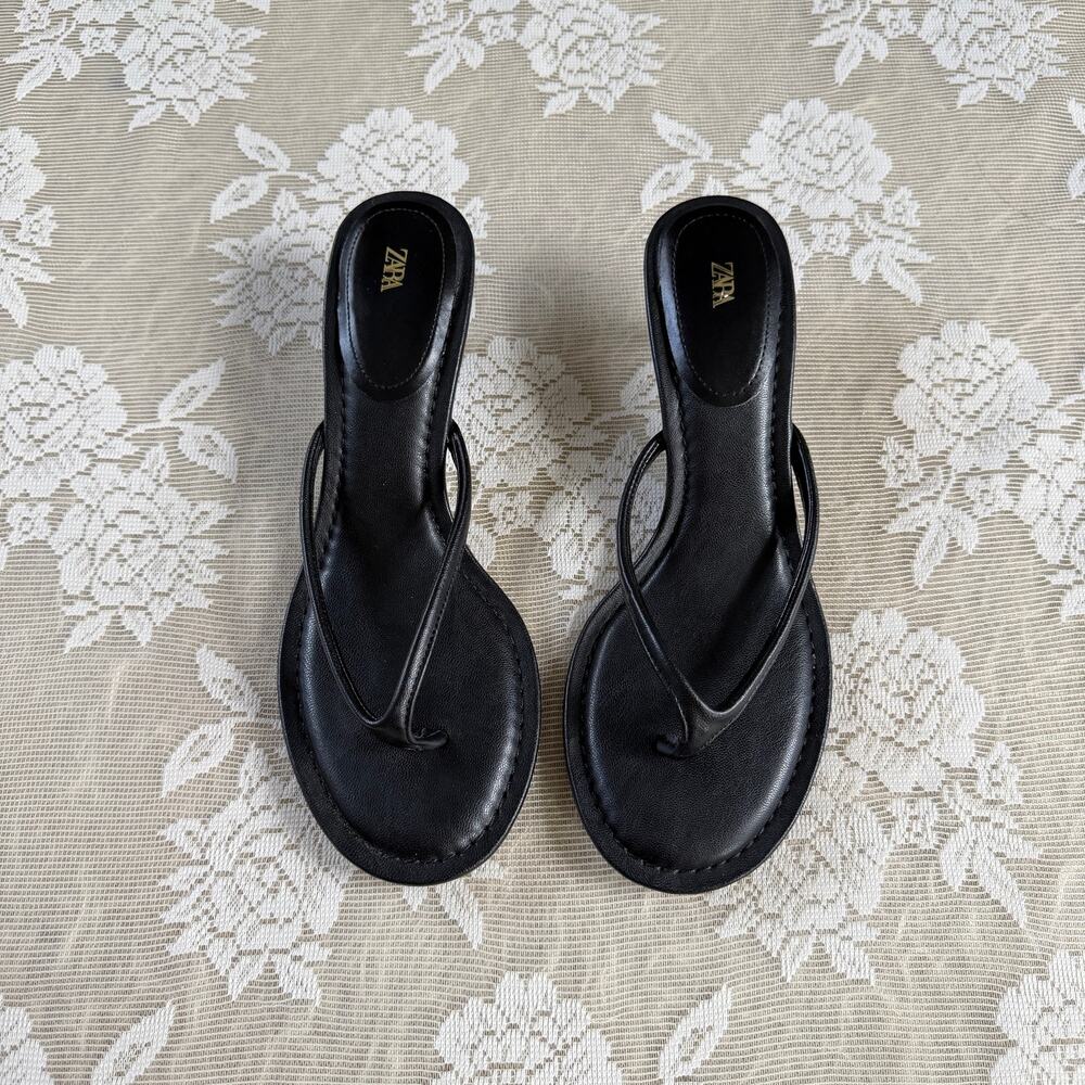 Zara Black Strappy Kitten Heel Sandals Size 39